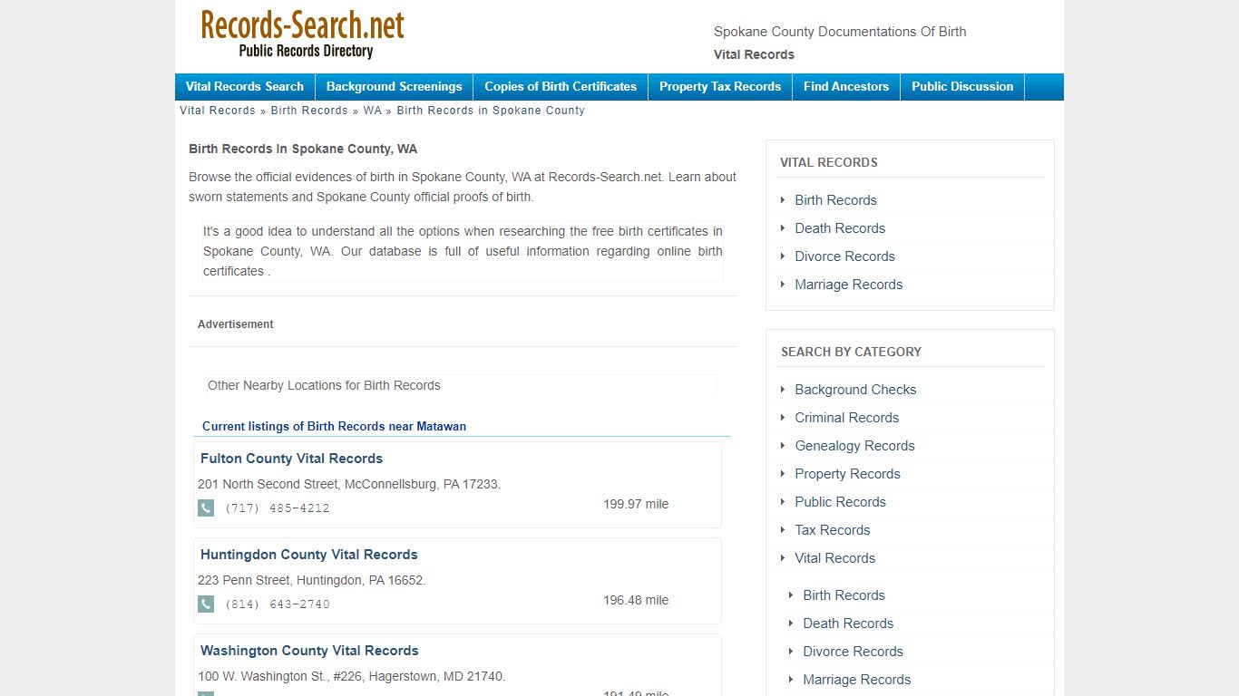 Spokane County Documentations Of Birth - Vital Records